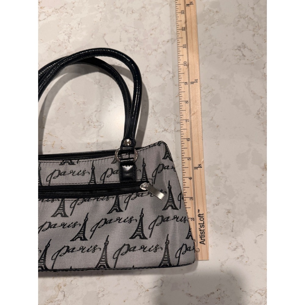 Y2K 2000s Paris Eiffel Tower Print Mini Shoulder Bag Grey Black Baguette Purse - Picture 3 of 10